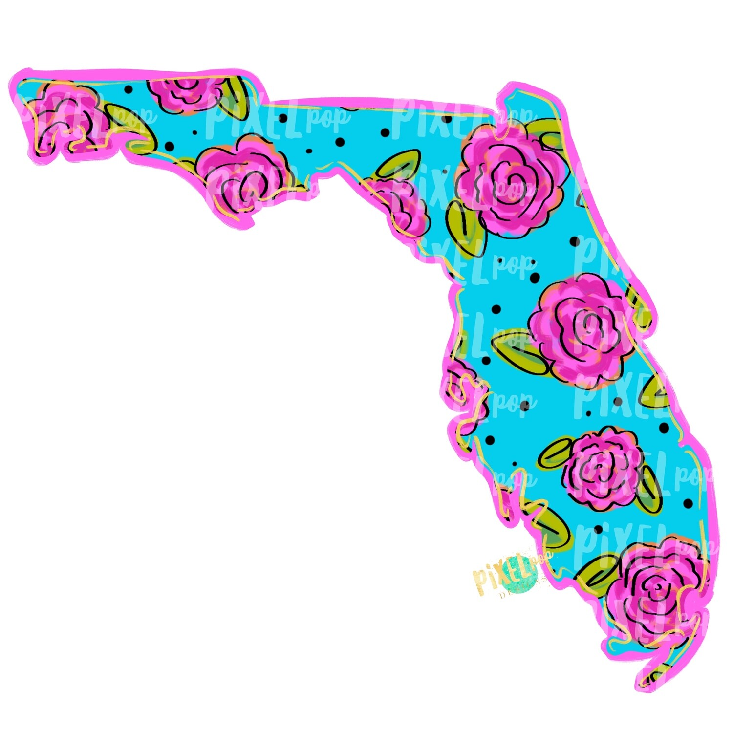 State of Florida Shape Blue Floral PNG | Florida | Home State | Sublimation Design | Heat Transfer | Digital | Flower Background