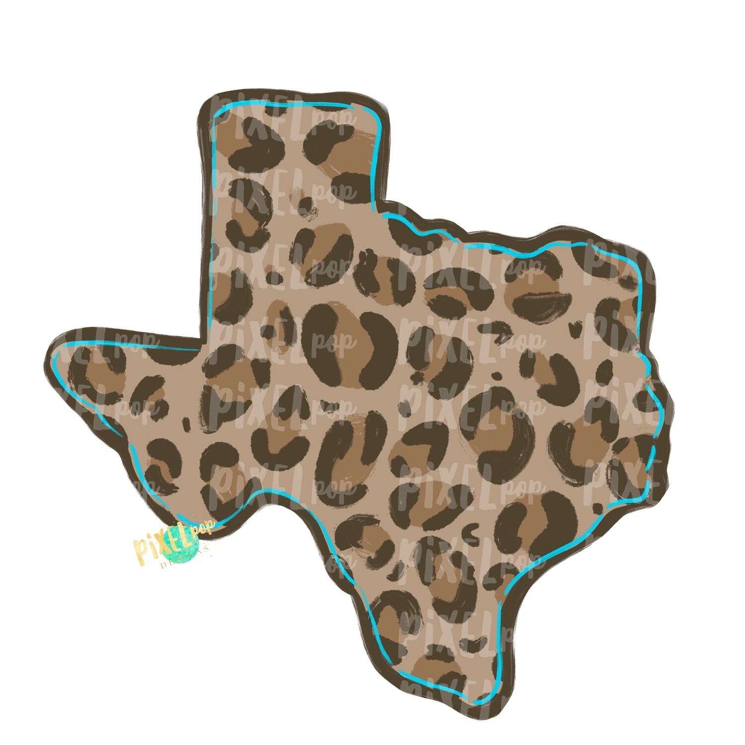 State of Texas Shape Turquoise and Leopard PNG | Texas | Home State | Sublimation Design | Heat Transfer | Digital | Leopard Print