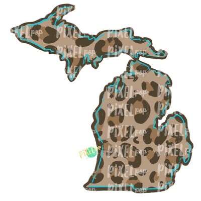 State of Michigan Shape Turquoise and Leopard PNG | Michigan | Home State | Sublimation Design | Heat Transfer | Digital | Leopard Print