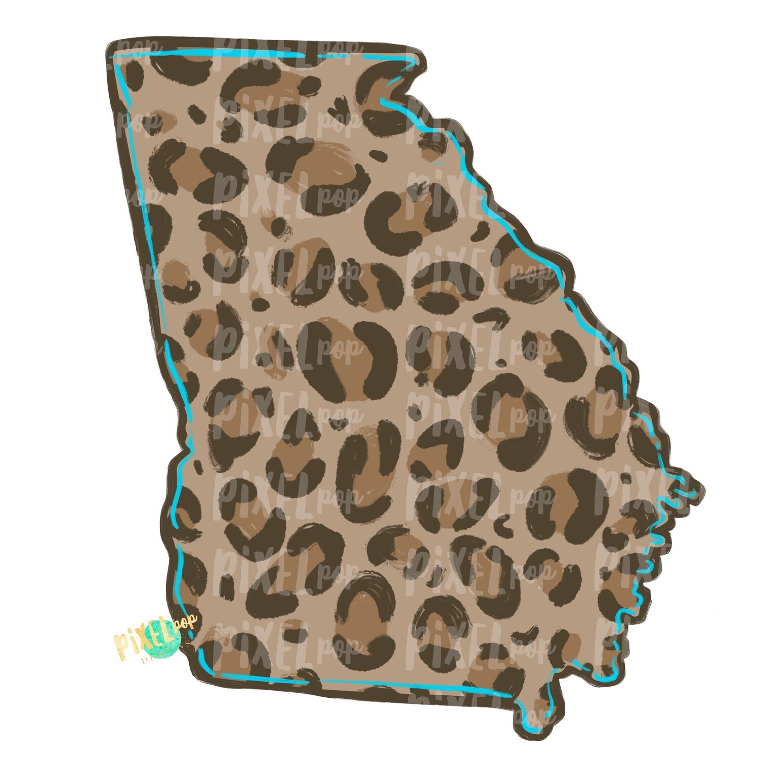State of Georgia Shape Turquoise and Leopard PNG | Georgia | Home State | Sublimation Design | Heat Transfer | Digital | Leopard Print