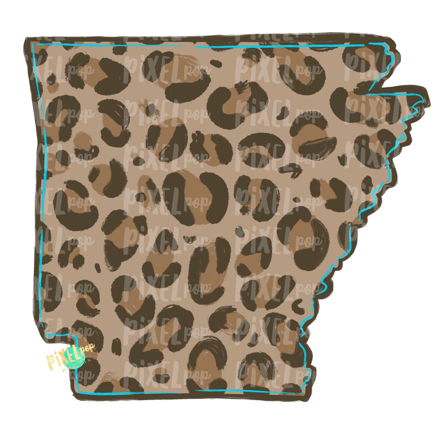 State of Arkansas Shape Turquoise and Leopard PNG | Arkansas | Home State | Sublimation Design | Heat Transfer | Digital | Leopard Print