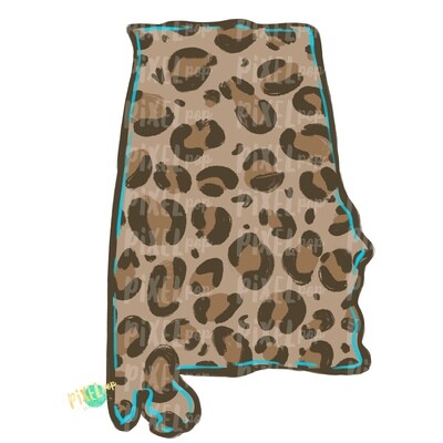 State of Alabama Shape Turquoise and Leopard PNG | Alabama | Home State | Sublimation Design | Heat Transfer | Digital | Leopard Print