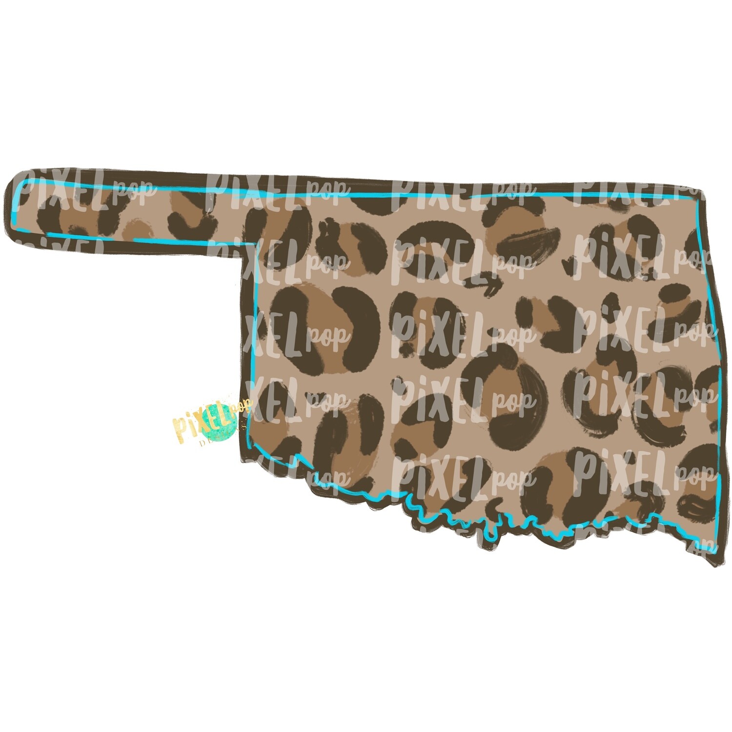 State of Oklahoma Shape Turquoise and Leopard PNG | Oklahoma | Home State | Sublimation Design | Heat Transfer | Digital | Leopard Print