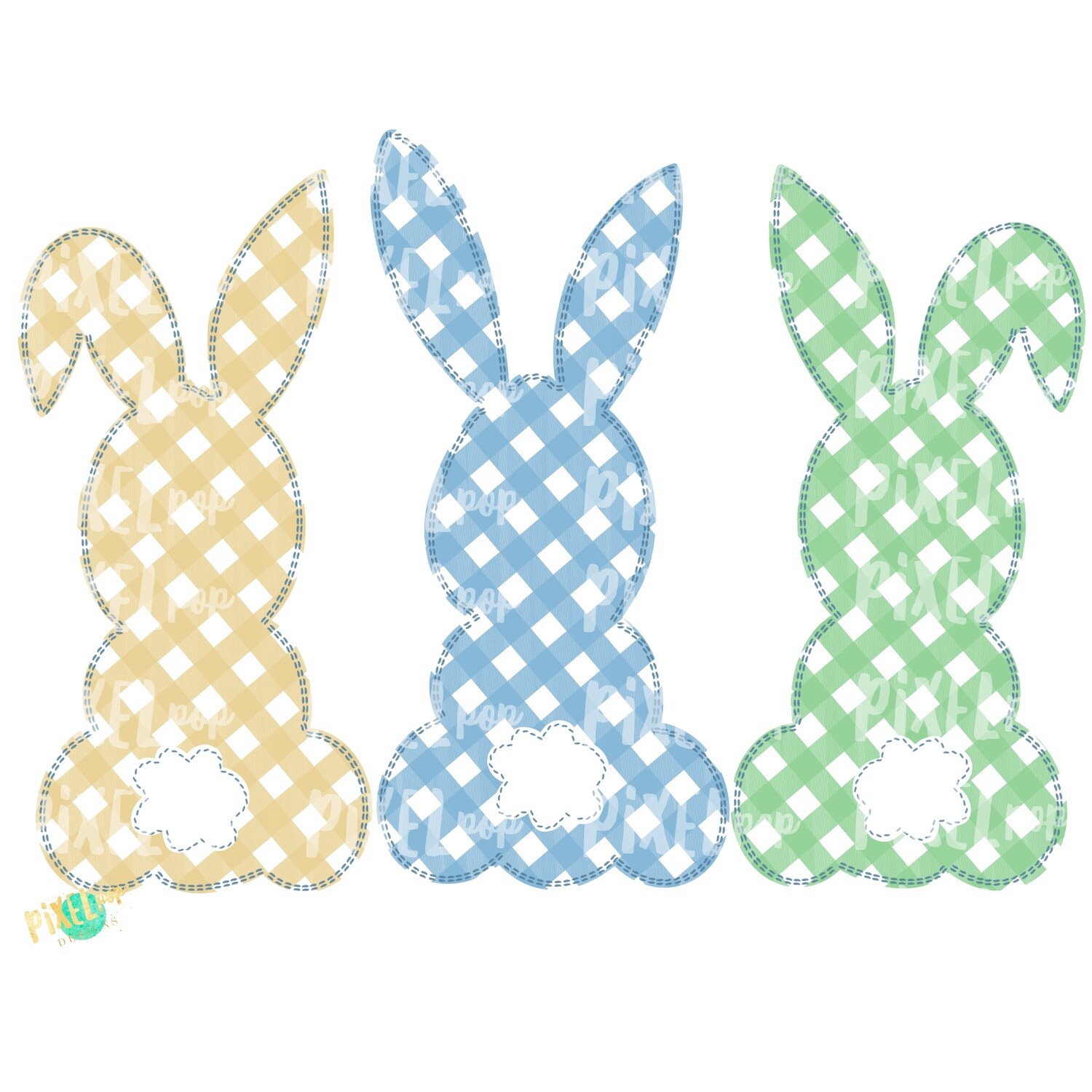 Faux Applique Bunny Trio Gingham Blue PNG | Bunny | Gingham | Easter Design | Bunny Design | Easter PNG | Sublimation Design | Digital Art