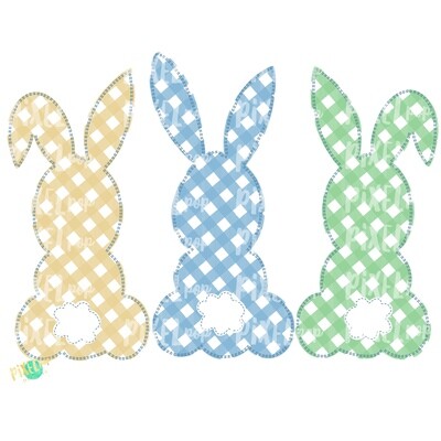 Faux Applique Bunny Trio Gingham Blue PNG | Bunny | Gingham | Easter Design | Bunny Design | Easter PNG | Sublimation Design | Digital Art