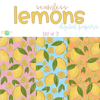 Lemons Seamless Digital Paper Set of Three PNG | Hand Painted Lemons | Sublimation PNG | Digital Download | Digital Scrapbooking Paper