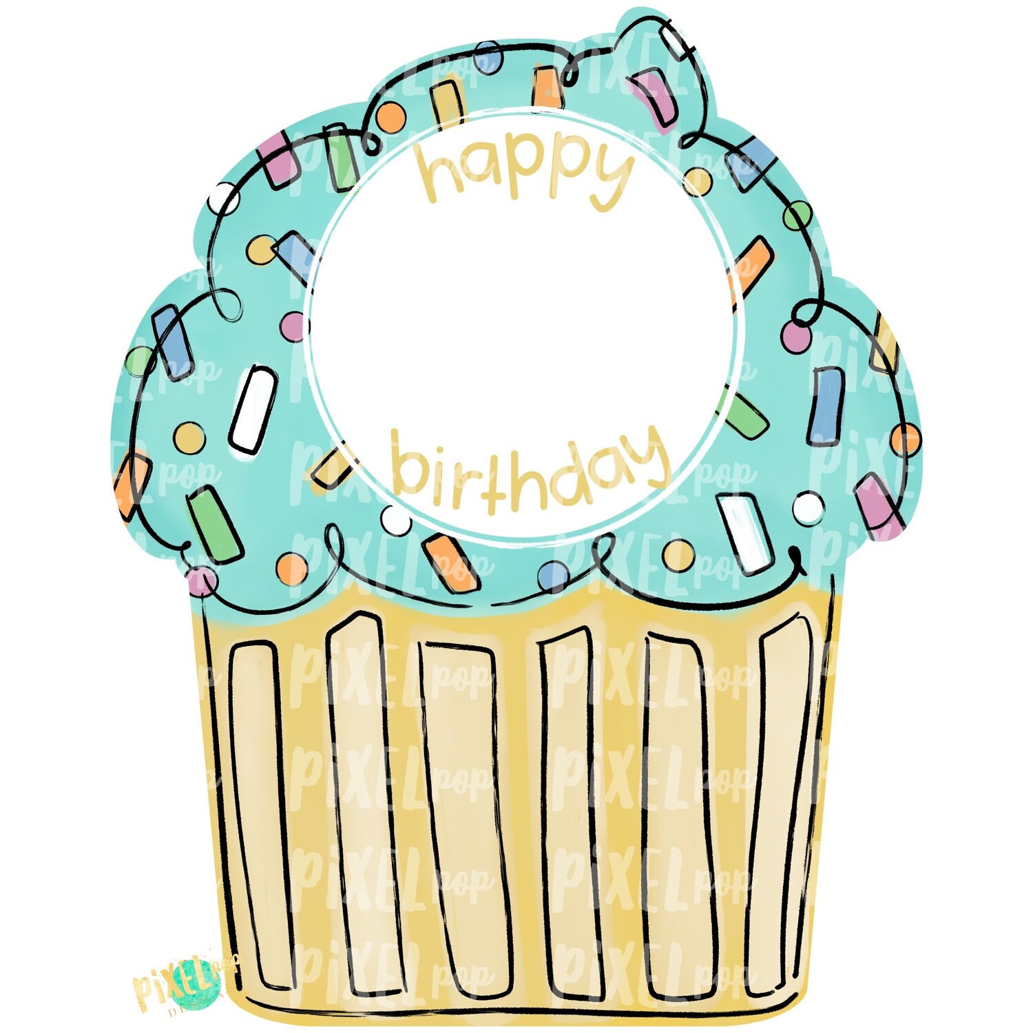 Neutral Cupcake Happy Birthday PNG | Cupcake | Happy Birthday | Cupcake Door Hanger | Sublimation | Digital Download | Printable | Clipart