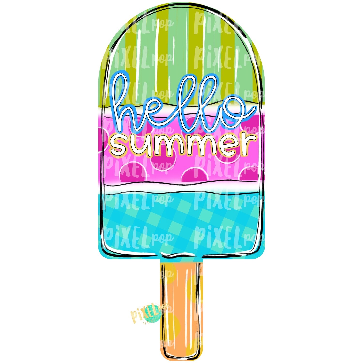 Hello Summer Popsicle Design PNG | Popsicle | Pop Ice | Dessert | Popsicle Painting | Spring Sublimation | Digital | Printable | Clip Art