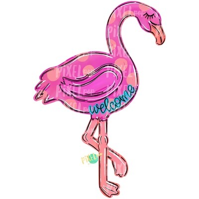 Flamingo Welcome PNG | Pink Flamingo Design | Sublimation | Hand Painted Bird | Watercolor Bird Digital Download | Printable Art | Clip Art