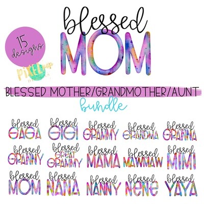 Watercolor Blessed Mother's Day Names Bundle (Set of 15) Sublimation Design PNGs | Hand Drawn PNG | Sublimation PNG | Digital Download | Printable Art | Clip Art