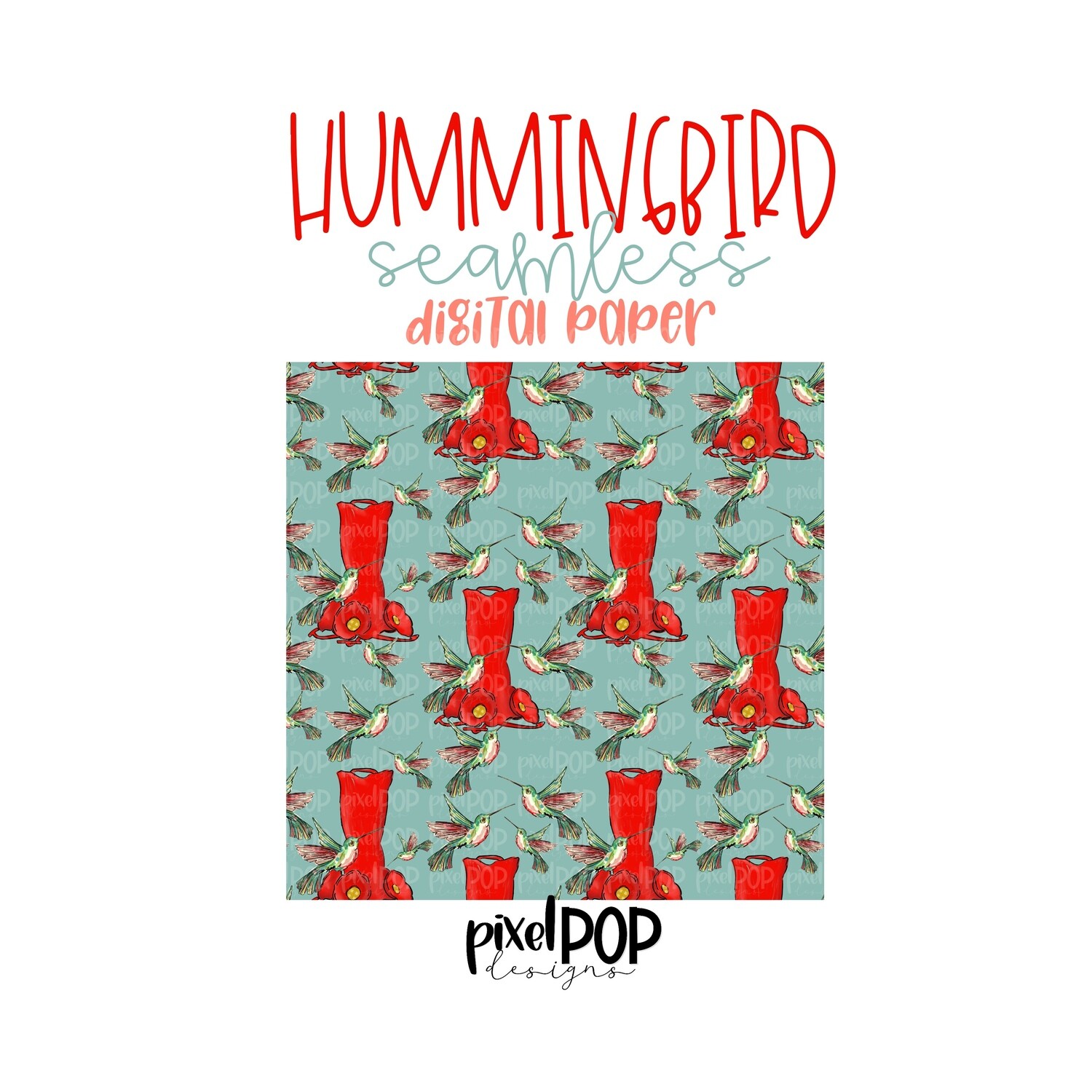 Hummingbird Seamless Digital Paper PNG | Hummingbird Art | Hand Painted | Sublimation | Digital Download | Digital Scrapbooking Paper