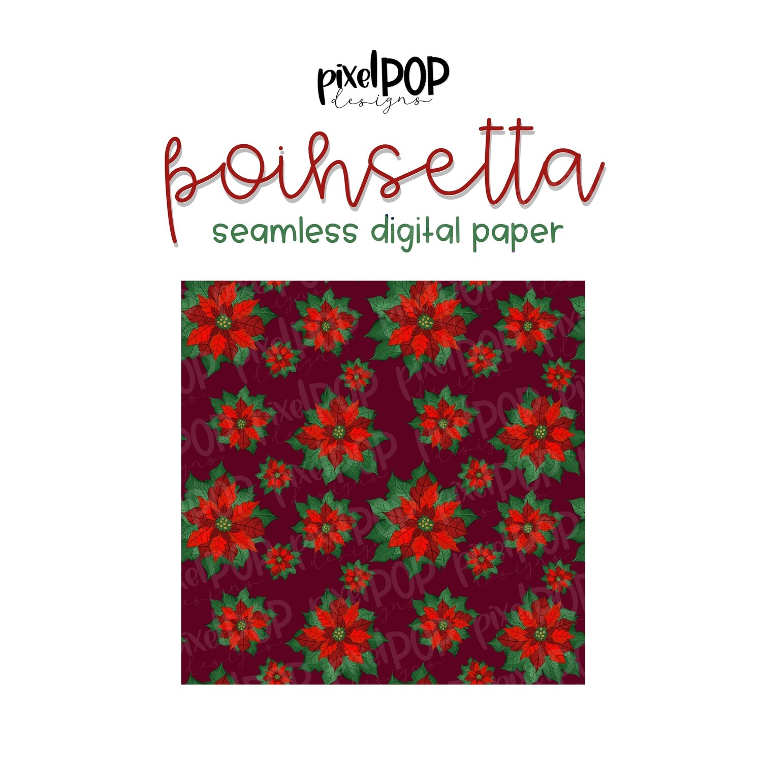 Poinsettia Christmas Seamless Digital Paper PNG | Flower Paper | Hand Painted | Sublimation | Digital Download | Digital Scrapbooking Paper