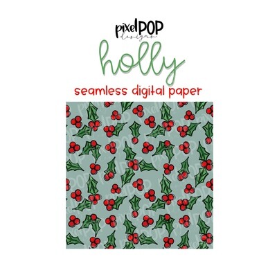 Holly Christmas Sage Seamless Digital Paper PNG | Christmas Paper | Hand Painted | Sublimation | Digital Download | Digital Scrapbooking