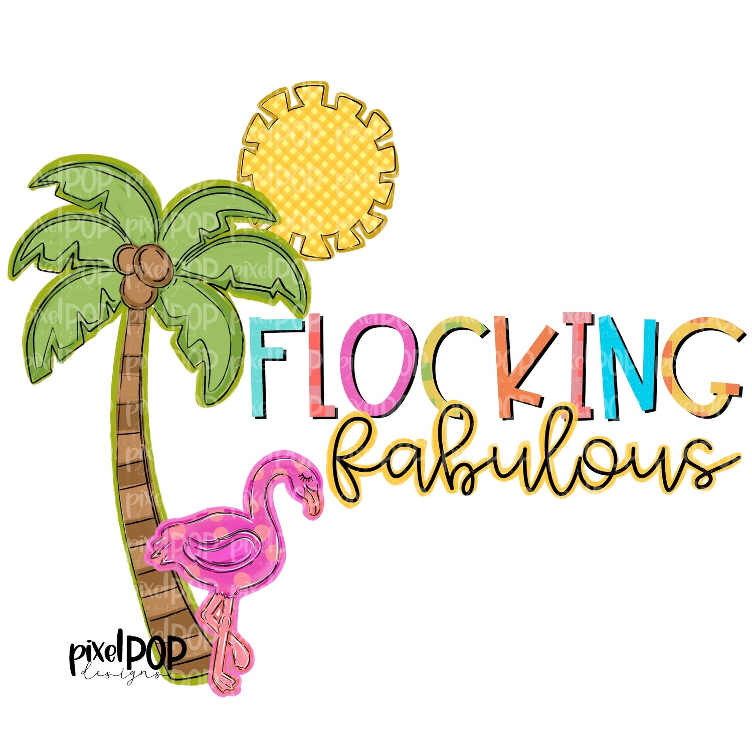Flocking Fabulous Flamingo PNG | Beach Design | Palm Tree Digital | Flamingo | Watercolor Bird Digital Download | Printable Art | Clip Art