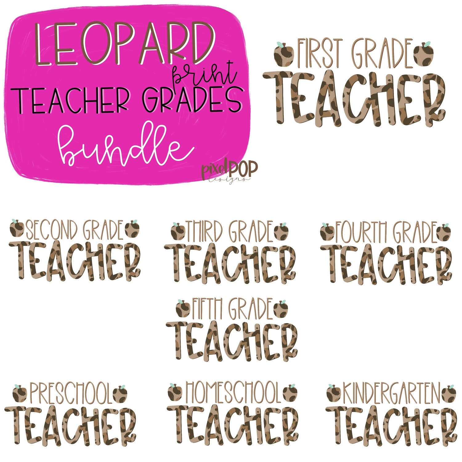 Leopard Teacher Grades Bundle | Teacher Design | Sublimation | Digital Art | Hand Painted | Digital Download | Teacher Printable | Art
