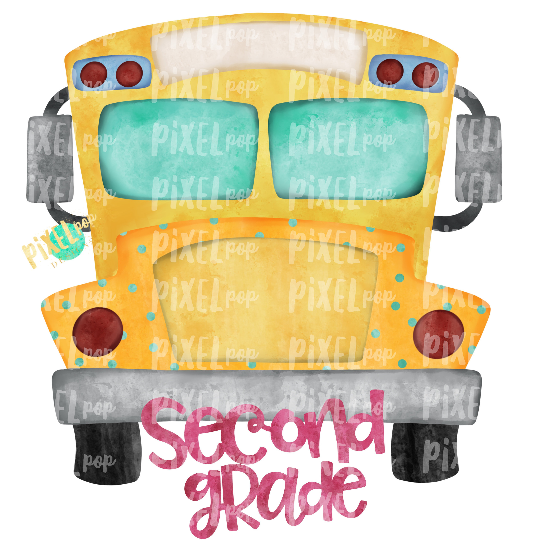 Second Grade Pink School Bus Watercolor Sublimation PNG Design | Hand Drawn | Sublimation PNG | Digital Download | Printable Artwork | Art
