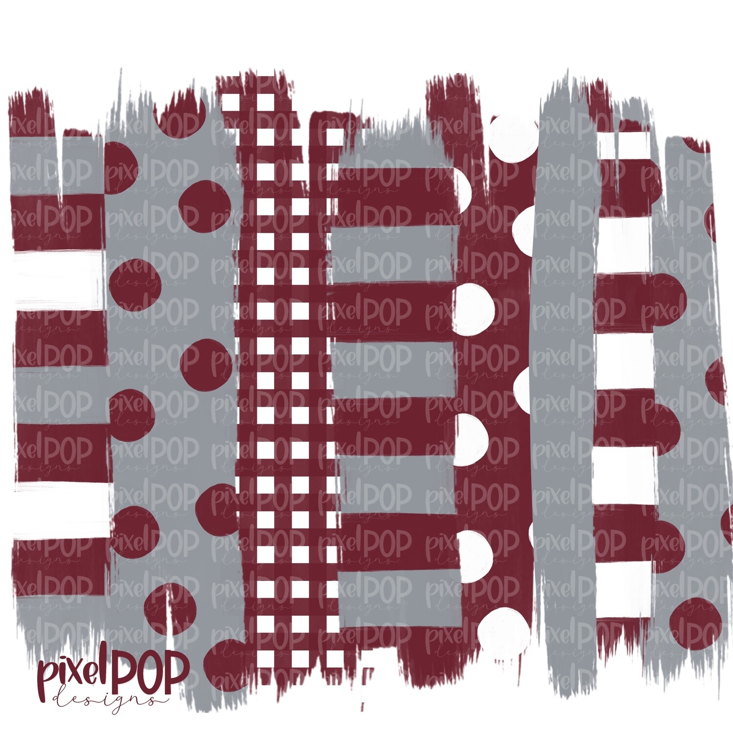 Maroon Grey Stripe Polka Dot Brush Stroke Background PNG | Maroon and Grey Team Colors | Transfer | Digital Print | Printable