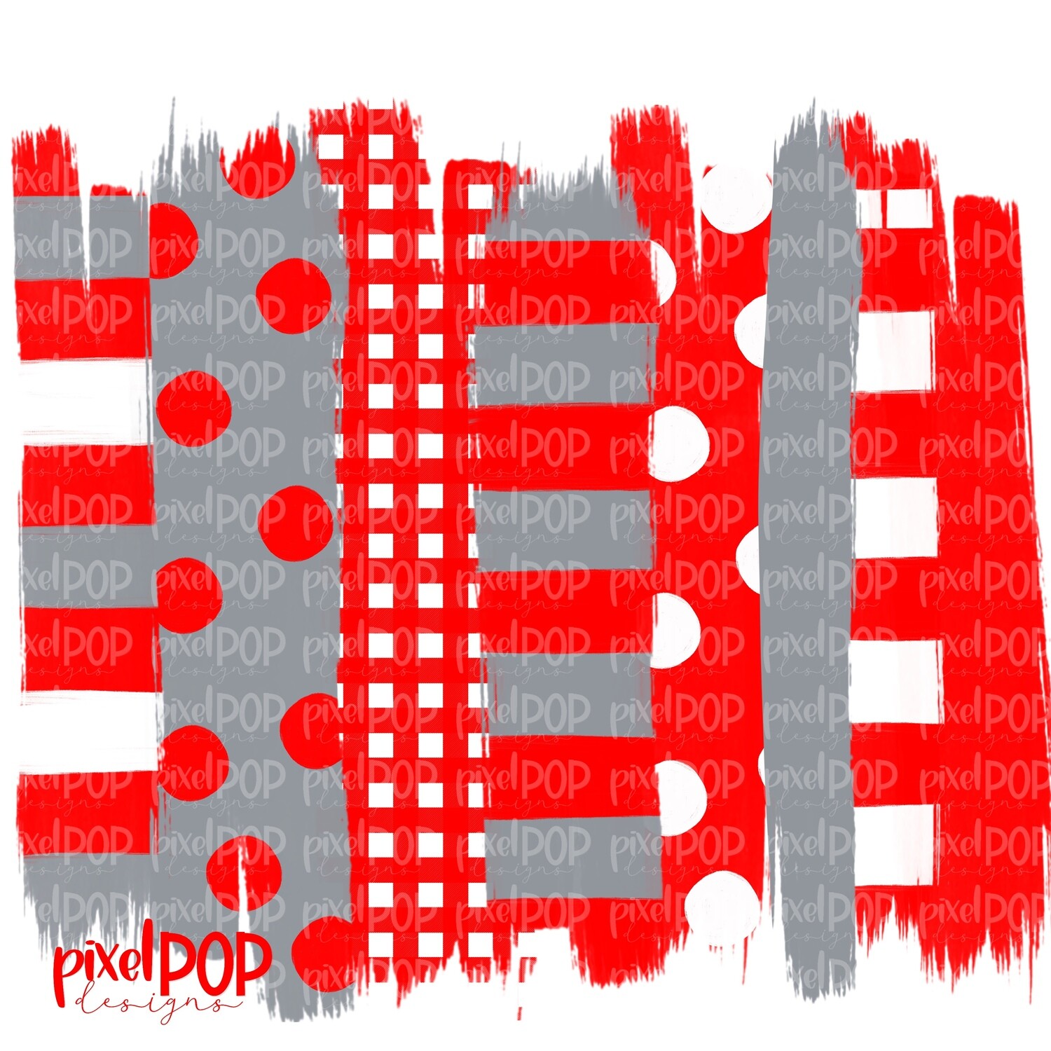 Red Grey Stripe Polka Dot Brush Stroke Background PNG | Red and Grey Team Colors | Transfer | Digital Print | Printable