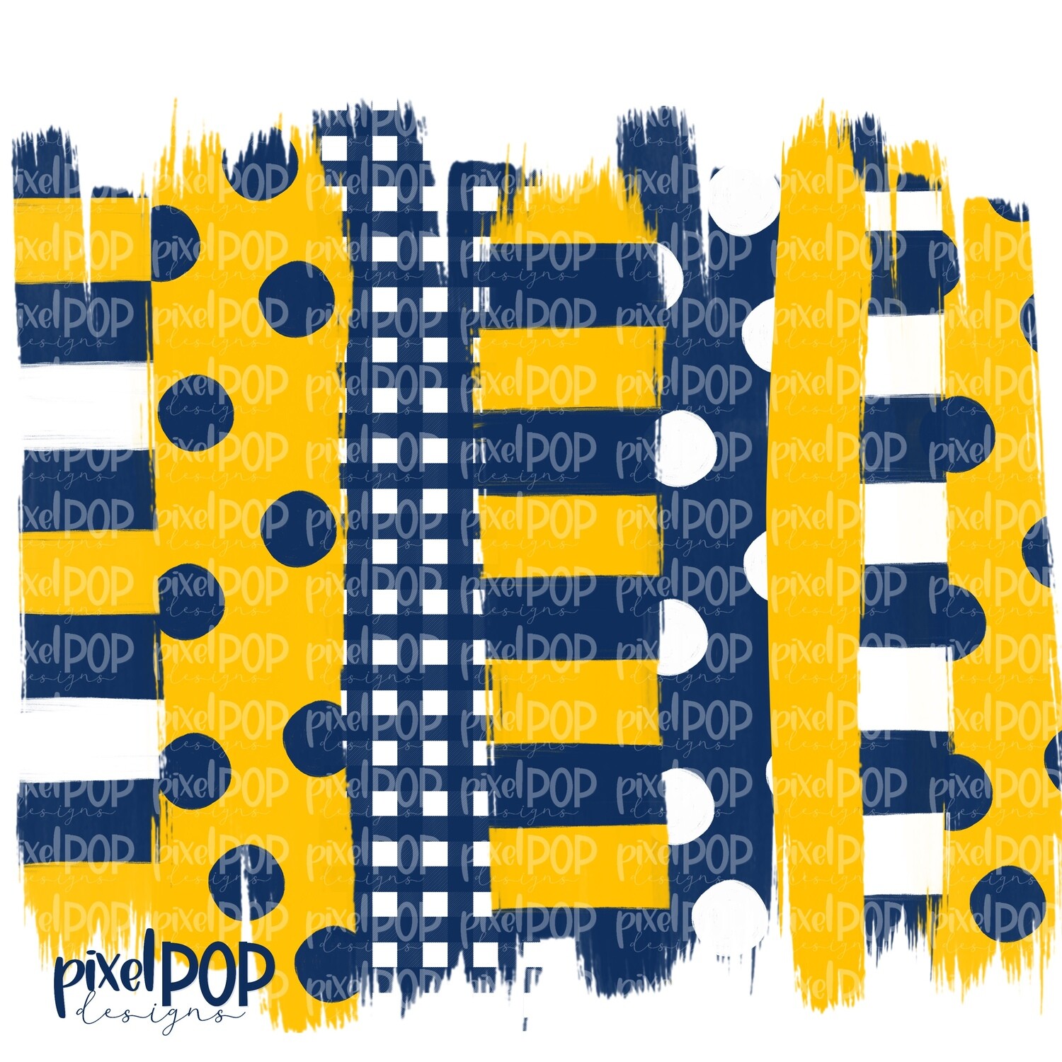 Navy and Yellow Stripe Polka Dot Brush Stroke Background PNG | Navy and Yellow Team Colors | Transfer | Digital Print | Printable
