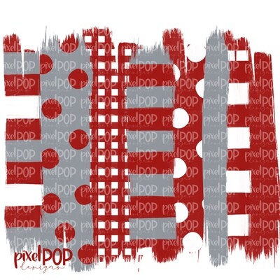 Crimson Grey Stripe Polka Dot Brush Stroke Background PNG | Crimson and Grey Team Colors | Transfer | Digital Print | Printable