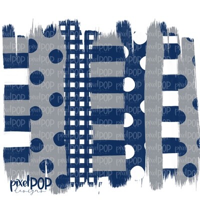 Navy and Grey Stripe Polka Dot Brush Stroke Background PNG | Navy and Grey Team Colors | Transfer | Digital Print | Printable