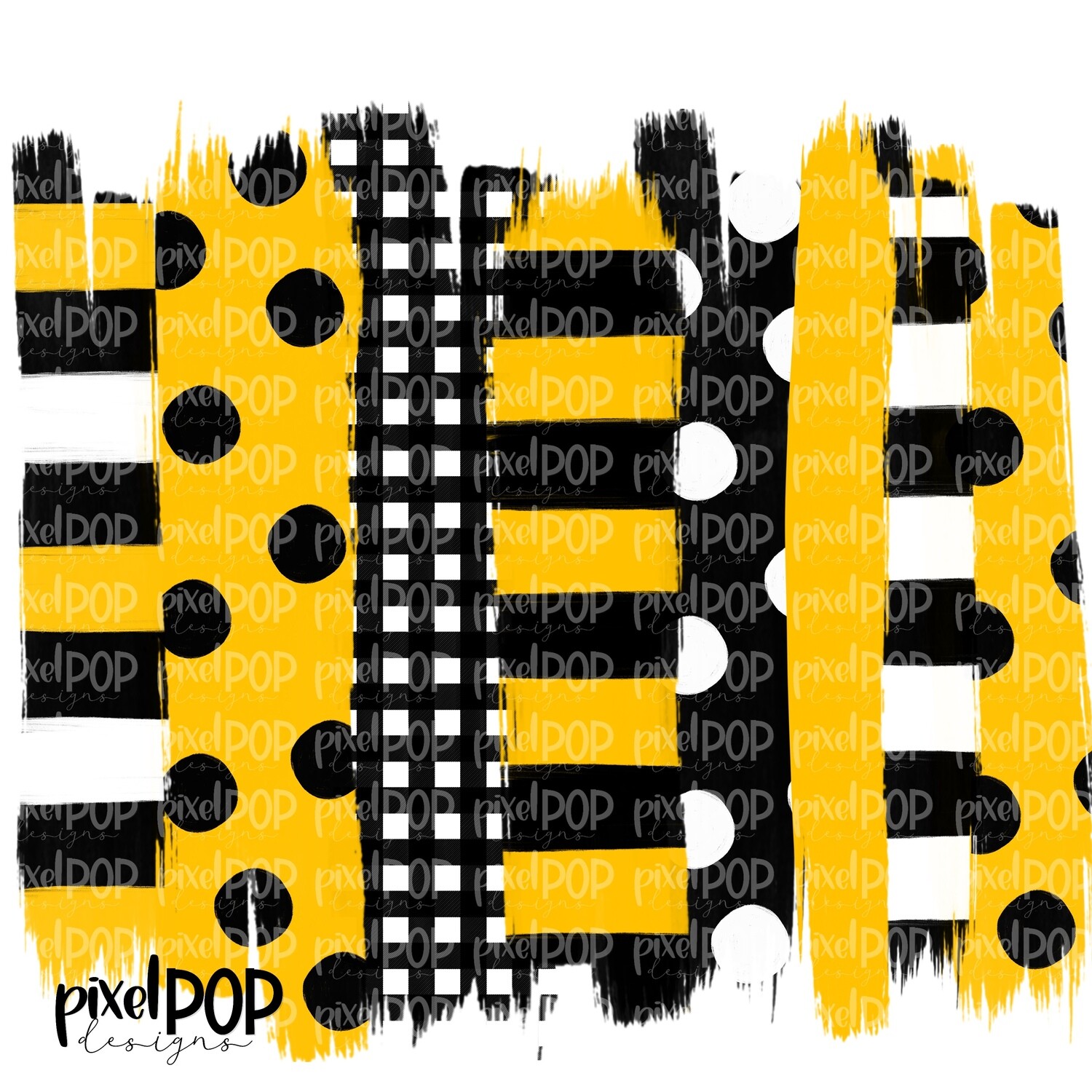 Black and Yellow Stripe Polka Dot Brush Stroke Background PNG | Black &amp; Yellow Team Colors | Transfer | Digital Print | Printable
