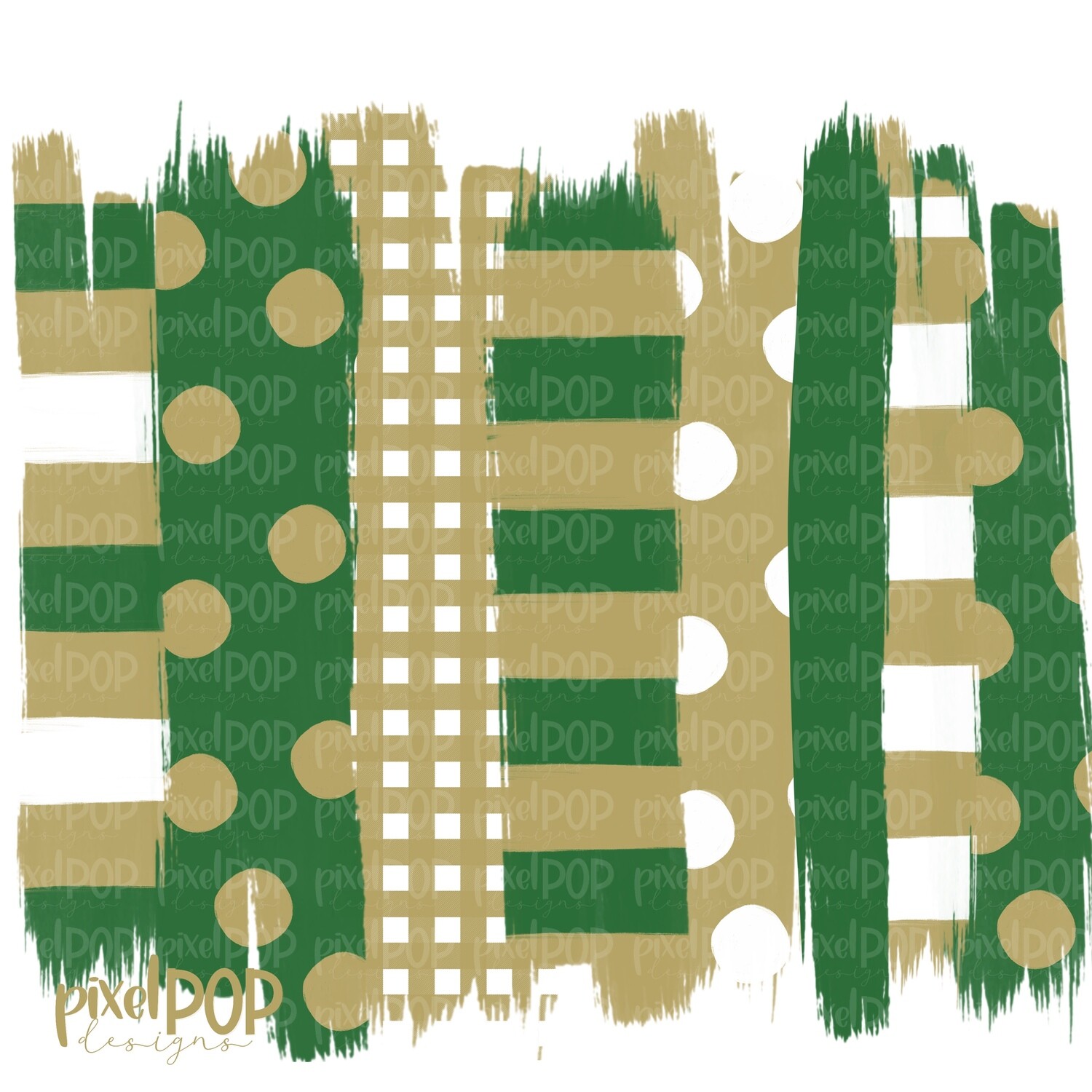Green and Gold Stripe Polka Dot Brush Stroke Background PNG | Green & Gold Team Colors | Transfer | Digital Print | Printable