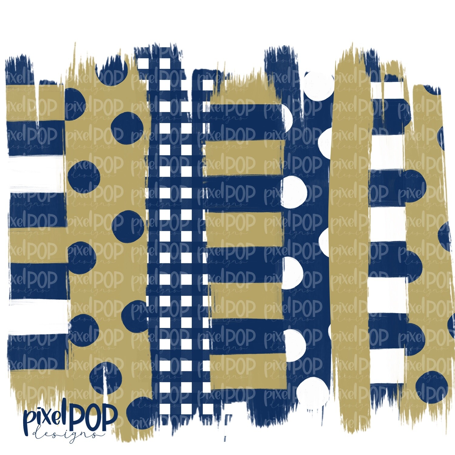 Navy and Gold Stripe Polka Dot Brush Stroke Background PNG | Navy and Gold Team Colors | Transfer | Digital Print | Printable