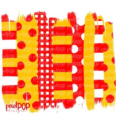 Red and Yellow Stripe Polka Dot Brush Stroke Background PNG | Red & Yellow Team Colors | Transfer | Digital Print | Printable