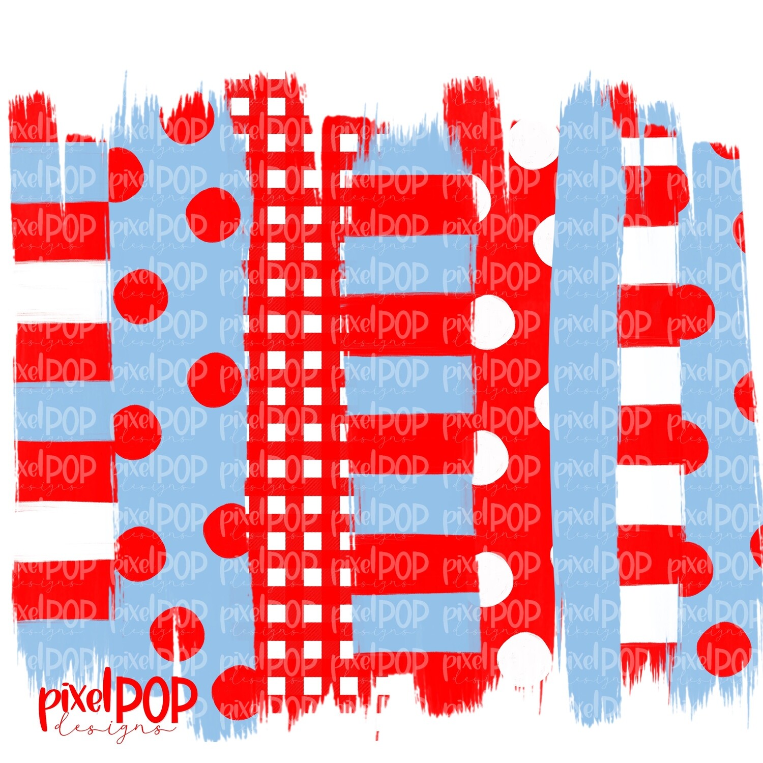 Red and Carolina Blue Stripe Polka Dot Brush Stroke Background PNG | Red & Blue Team Colors | Transfer | Digital Print | Printable