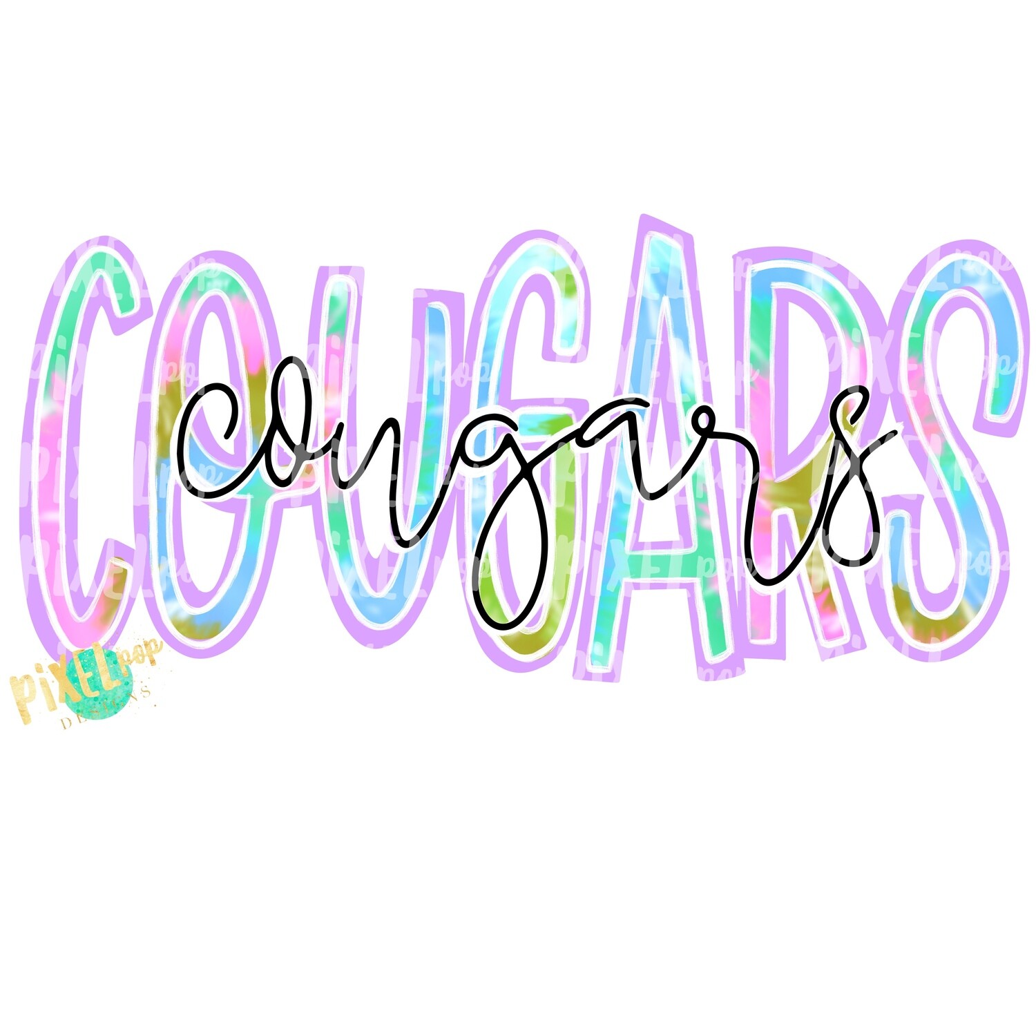 Cougars Tie Dye Mascot PNG | Cougars Sublimation Design | Team Spirit Design | Cougars Clip Art | Digital Download | Printable Artwork