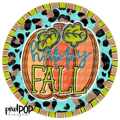 Happy Fall Pumpkin Circle with Leopard Print PNG | Halloween Digital | Halloween Pumpkin Sublimation PNG | Pumpkin Digital Art | Pumpkin