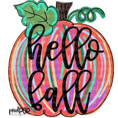 Pink Pumpkin Colorful Hello Fall PNG | Pumpkin Art | Pumpkin PNG Design | Hand Painted Design | Fall Art | Fall Design | Fall Sublimation