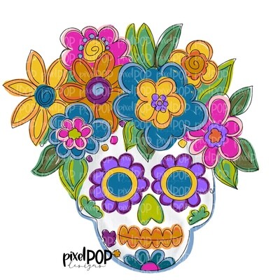 Sugar Skull Floral PNG | Halloween | Skull Art | Skull Design | Skull Sublimation Art | el Día de los Muertos | Day of the Dead | Halloween