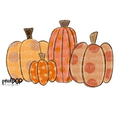 Group of Orange Pumpkins PNG | Pumpkin Art | Pumpkin PNG Design | Hand Painted Design | Fall Art | Fall Design | Fall Art | Happy Fall