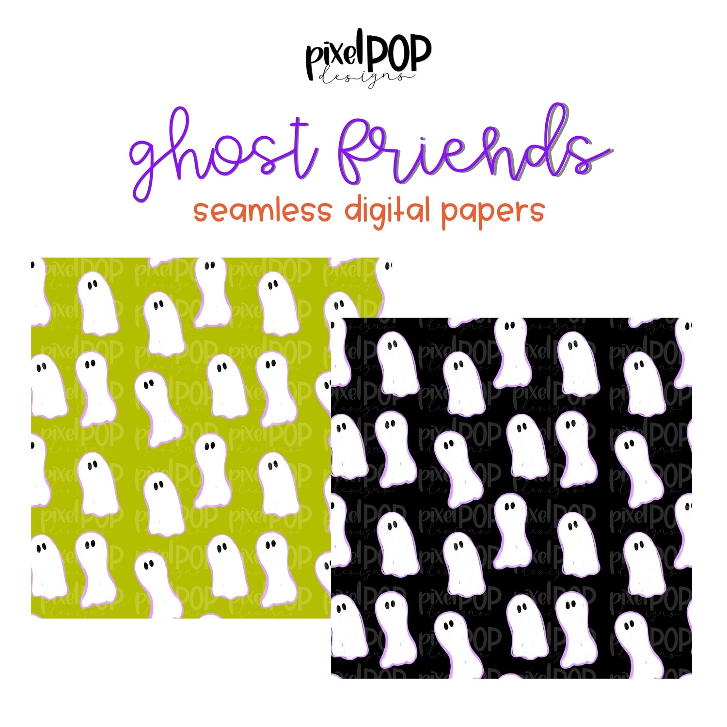 Ghost Friends Seamless Digital Papers Set of Two PNG | Halloween | Hand Painted | Sublimation | Digital Download | Scrapbooking Paper