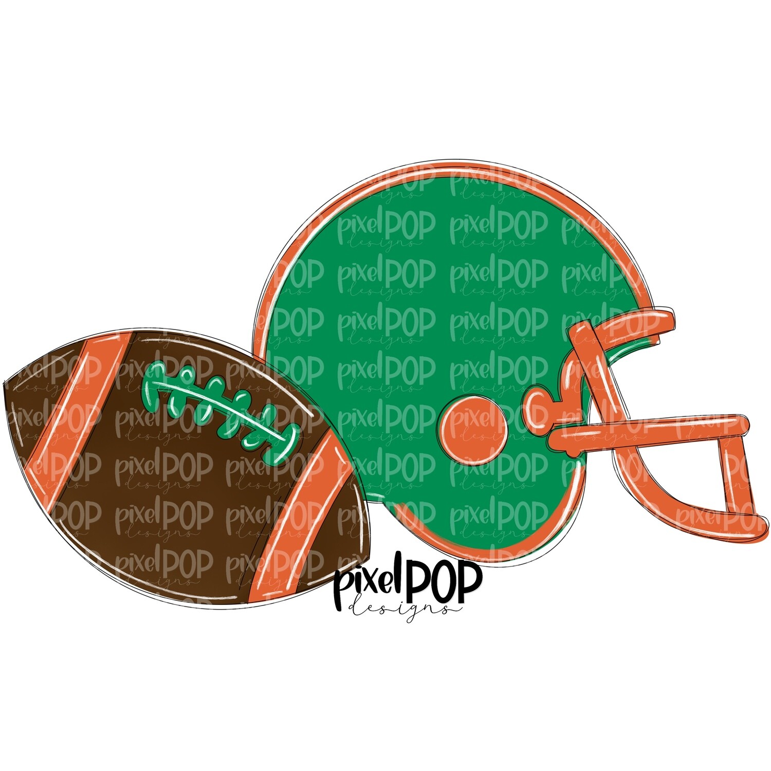 Football and Helmet Green and Orange PNG | Football | Football Design | Football Art | Football Blank | Sports Art