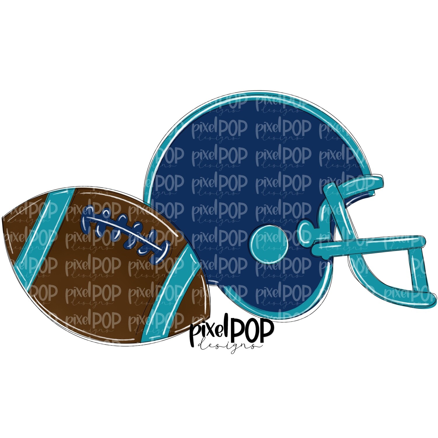Football and Helmet Navy and Teal PNG | Football | Football Design | Football Art | Football Blank | Sports Art