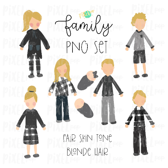 Fair Skin Blonde Hair Stick People Figure Family Members PNG Sublimation | Family Ornament | Family Portrait Images | Digital Download