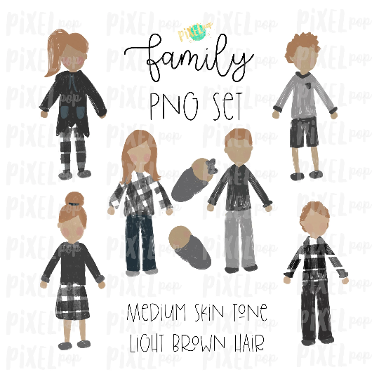 Medium Skin Light Brown Dirty Blonde Hair Stick People Figure Family Members PNG Sublimation | Family Ornament | Family Portrait Images