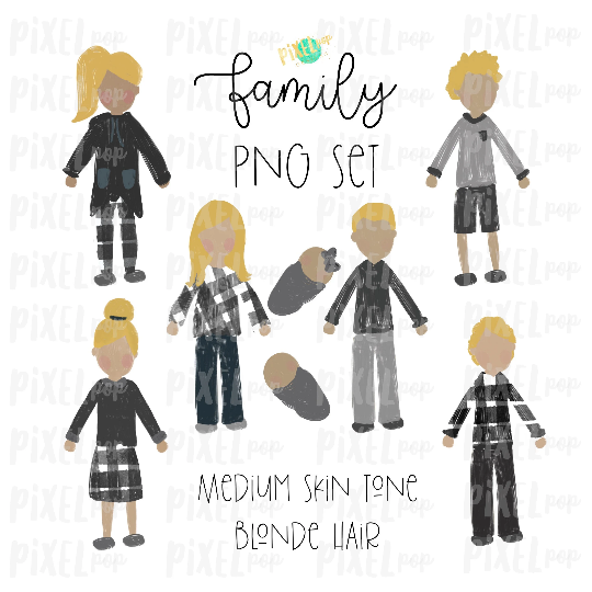 Medium Skin Blonde Hair Stick People Figure Family Members PNG Sublimation | Family Ornament | Family Portrait Images | Digital Download