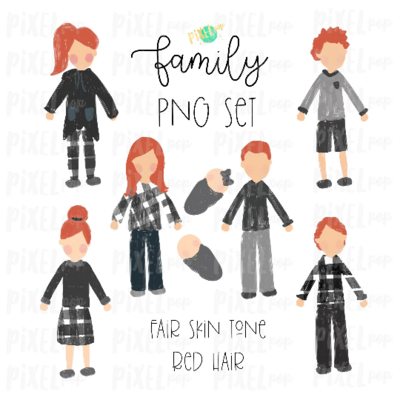 Fair Skin Red Hair Stick People Figure Family Members PNG Sublimation | Family Ornament | Family Portrait Images | Digital Portrait | Art