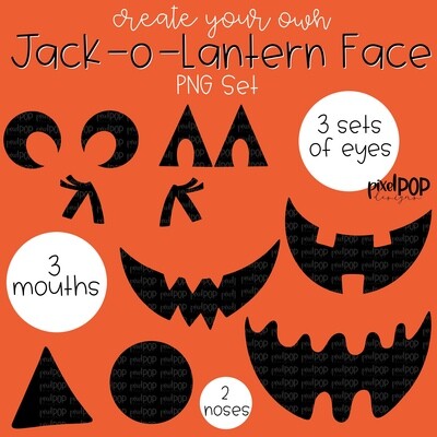 Create Your Own Jack-o-Lantern PNG Set | Halloween Digital | Digital Design | Sublimation PNG | Digital Download | Printable Artwork | Art