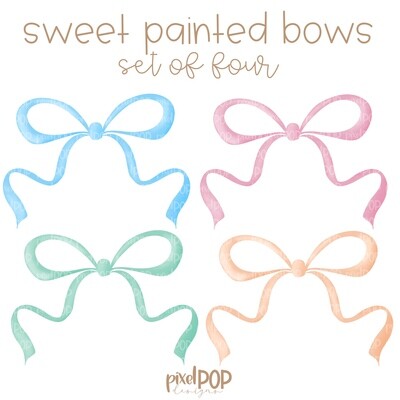 Set of Four Sweet Pastel Bows PNG Set | Bow Art | Bows | Digital Bow Set | Painted Bows | Sublimation | Digital Download | Printable | Art