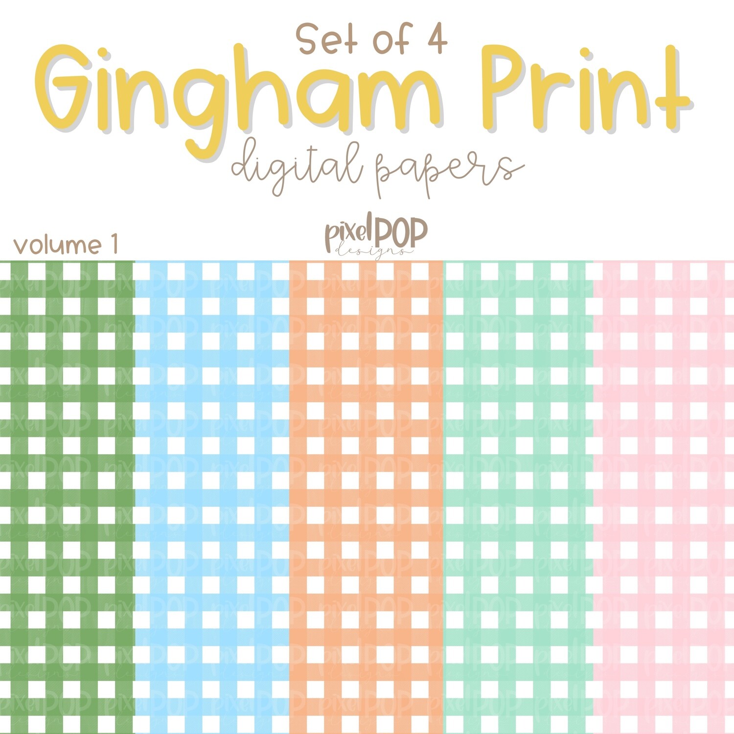 Micro Gingham Digital Paper Set of Five Volume 1 PNG | Hand Painted Art | Sublimation PNG | Digital Download | Digital Scrapbooking Paper