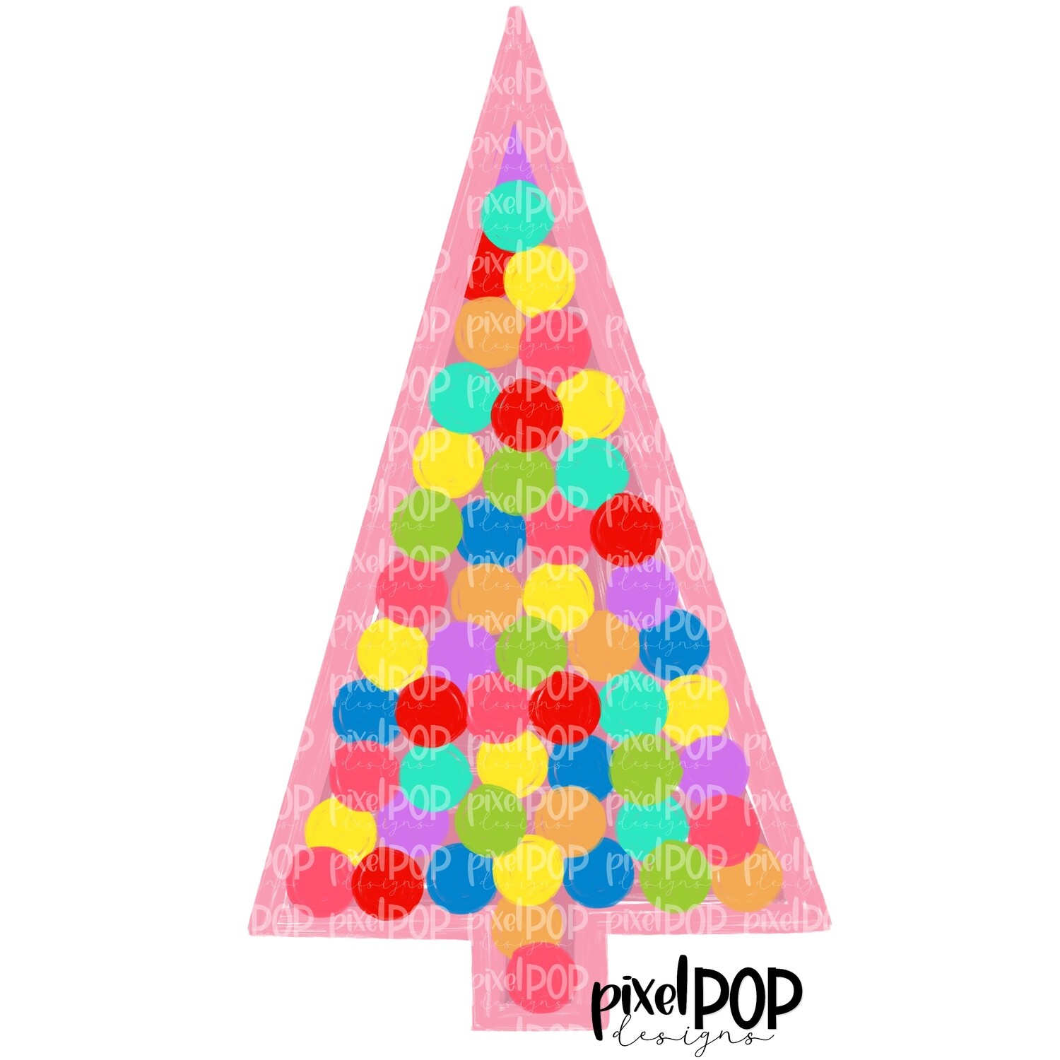 Twinkling Tree Pink PNG | Christmas Tree | Christmas Art Hand Drawn Design | Sublimation PNG | Digital Download | Printable Artwork | Art