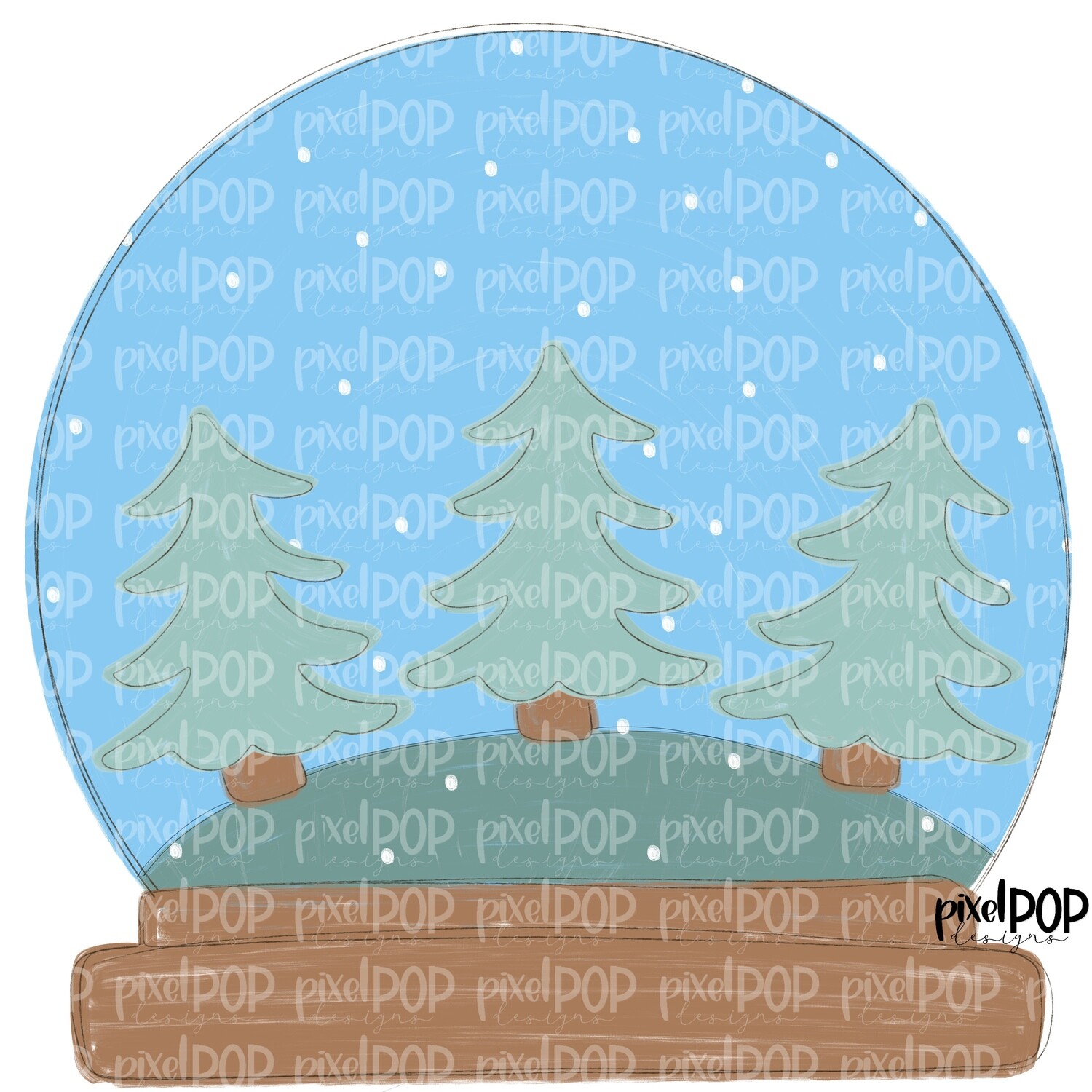 Winter Snow Globe with Trees Blue PNG | Christmas Tree Design | Hand Painted Design | Sublimation PNG | Digital Download | Printable Artwork