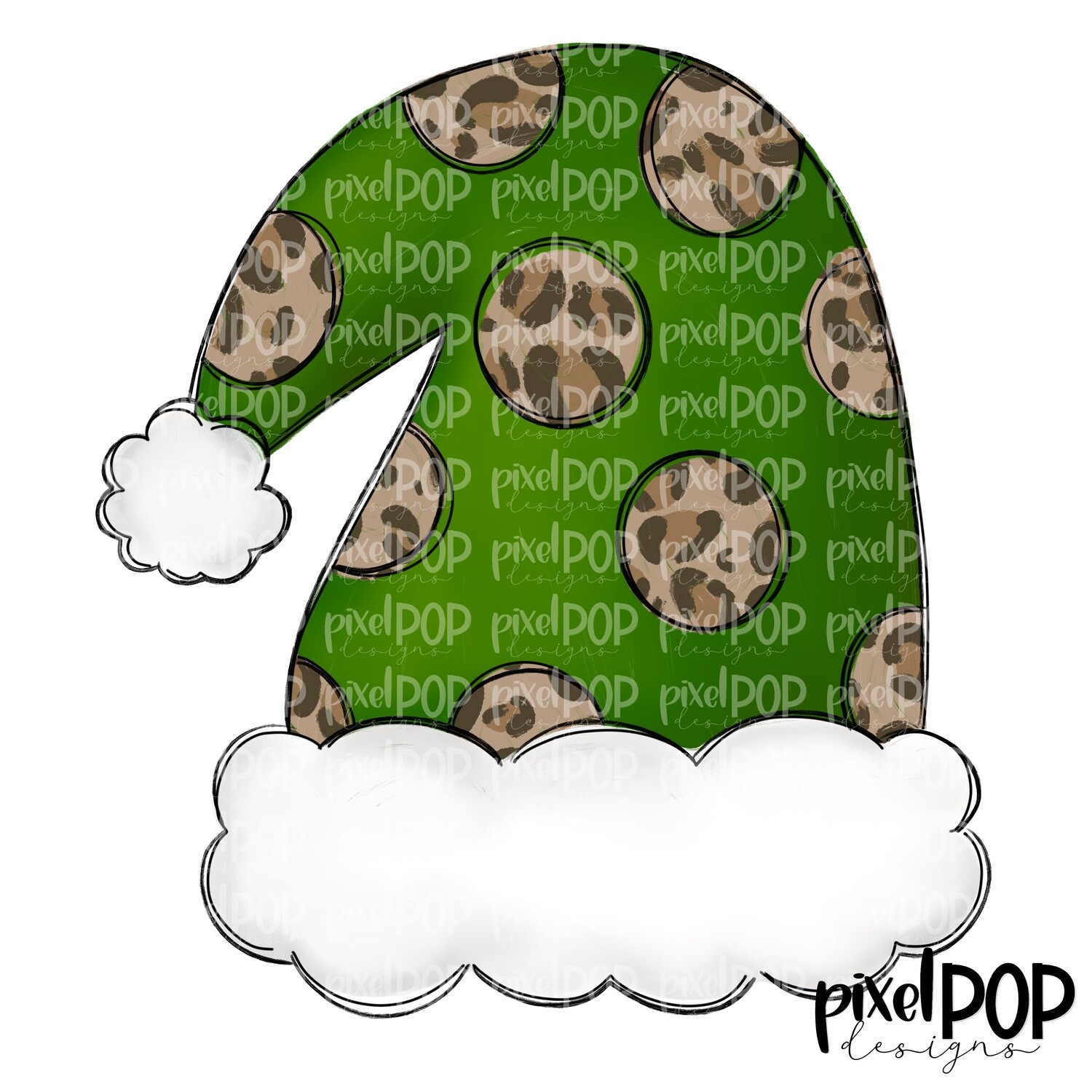 Santa Hat Green Leopard PNG | Christmas Sublimation | Santa Hat | Santa Clip Art | Christmas | Digital Download | Printable Artwork | Art