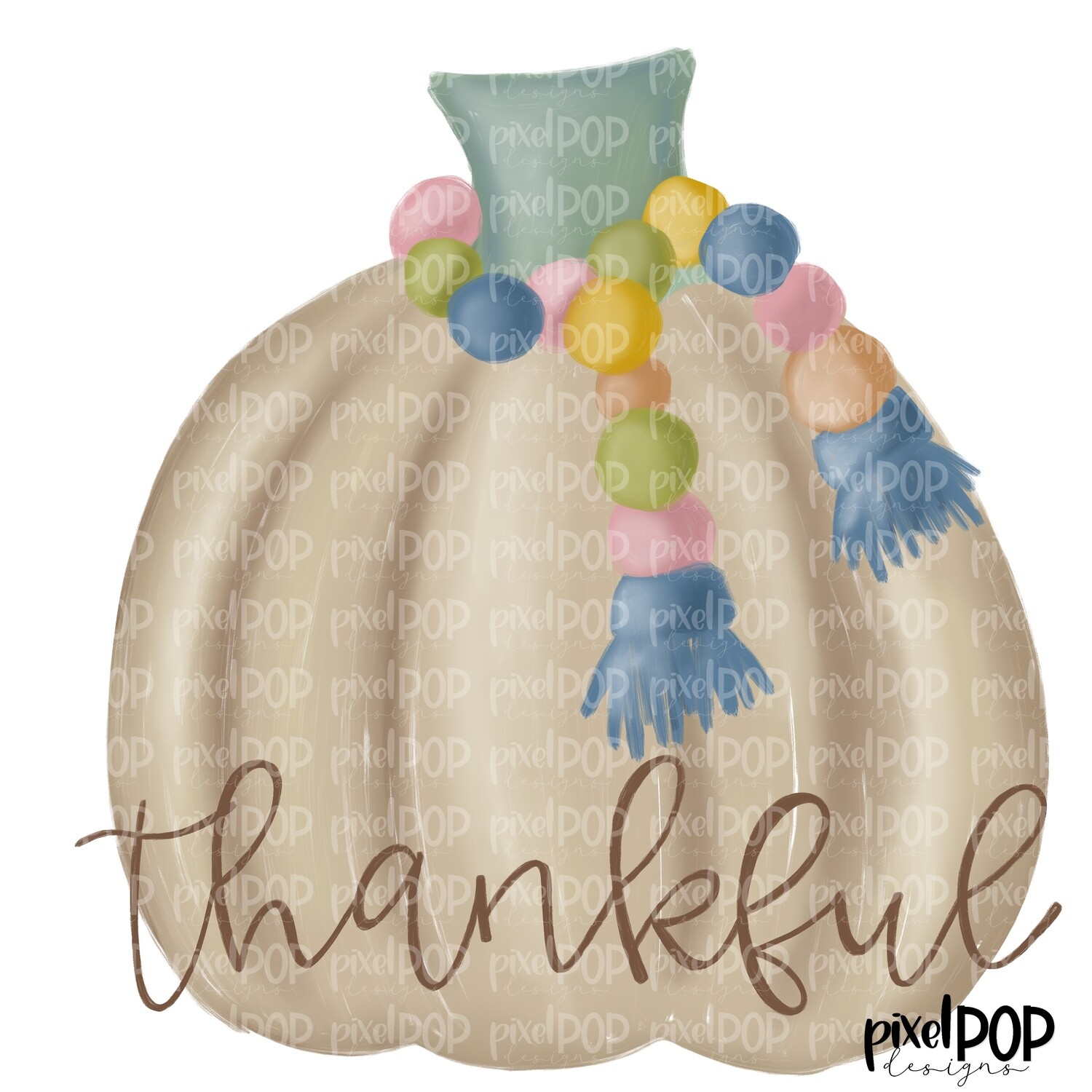 Tan Pumpkin with Tassel Thankful PNG | Pumpkin | Neutral Pumpkin | Hand Drawn Digital Sublimation | Digital Art | Printable Artwork | Art