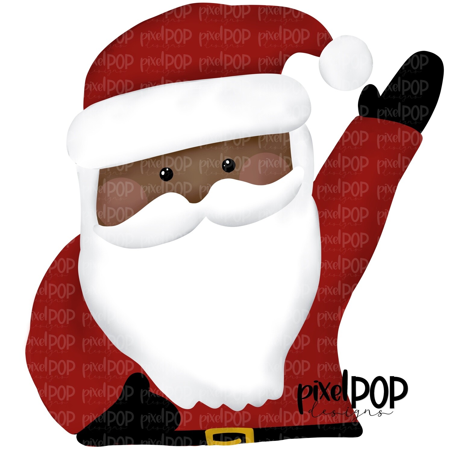 Santa Claus Dark Skin Waving PNG | Christmas Sublimation | Santa | Santa Clip Art | Christmas | Digital Download | Printable Artwork | Art